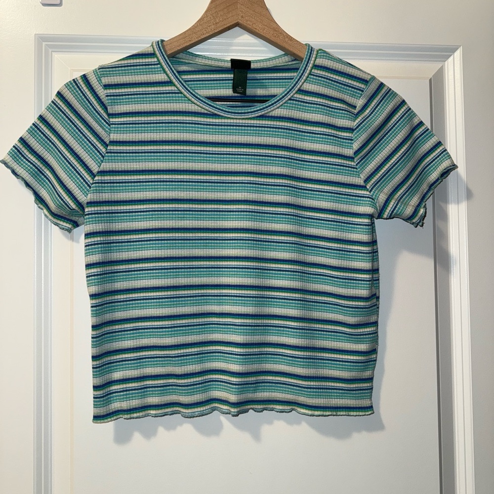 Wild Fable Striped Teal and Blue Crop Top